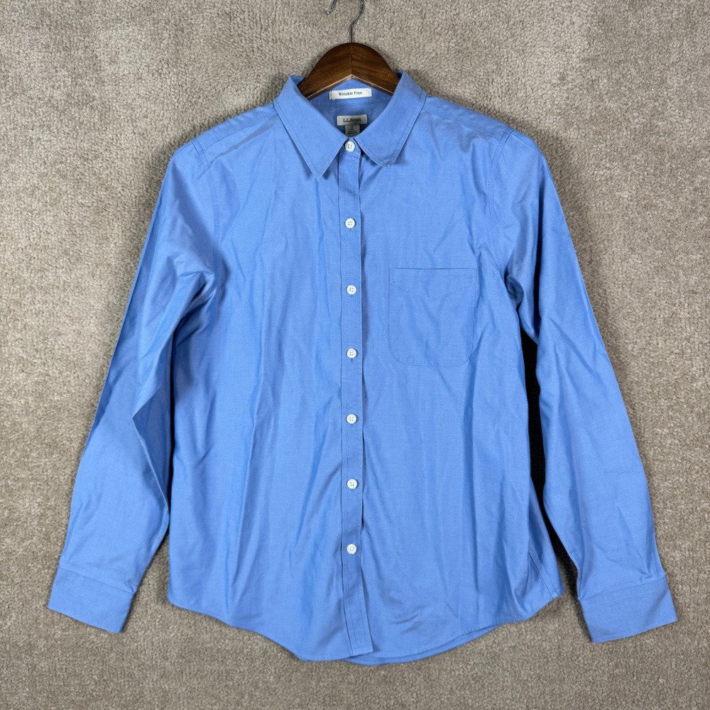 L.L.Bean Button Down Shirt Womens Small Blue Wrinkle‎ Free Cotton Long Sleeve - Picture 2 of 10